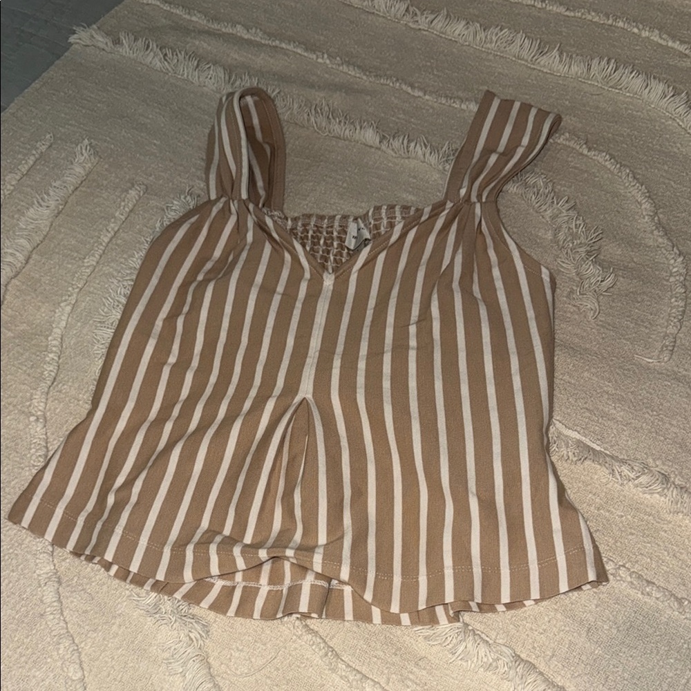 Maeve Tan and White Striped Tank Top